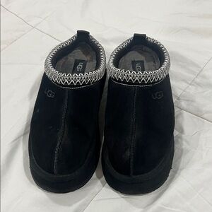 UGG Black Suede Slip-Ons with White Trim